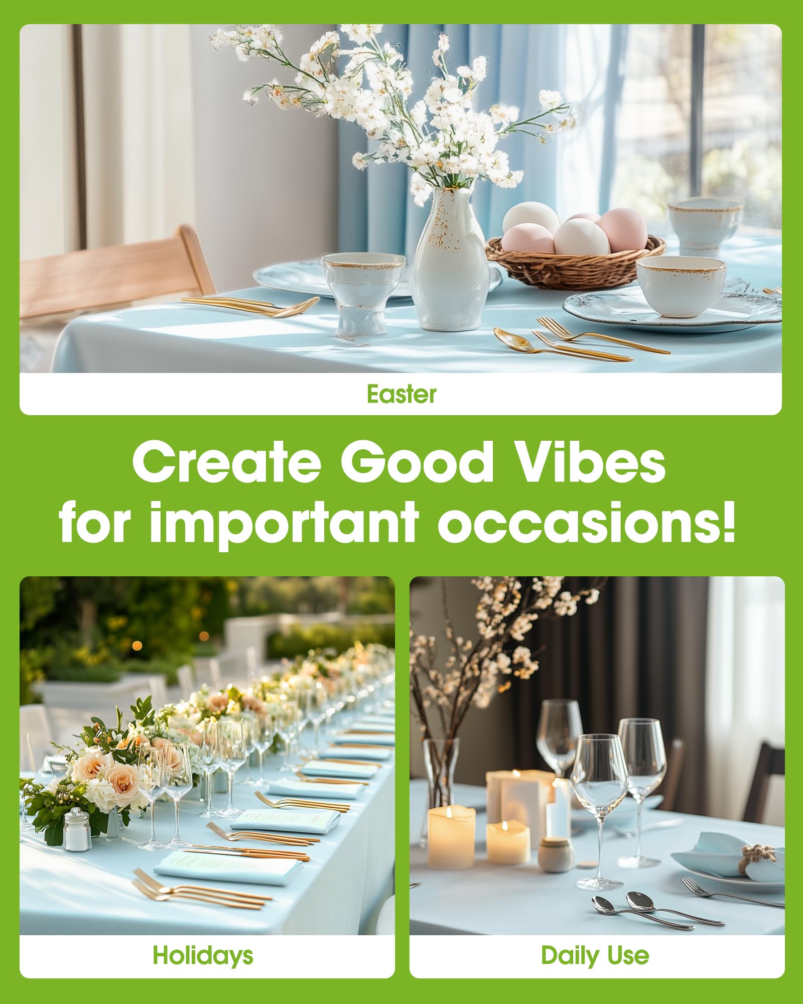 Pureegg PEVA tablecloth offers sturdy, tear-resistant protection.