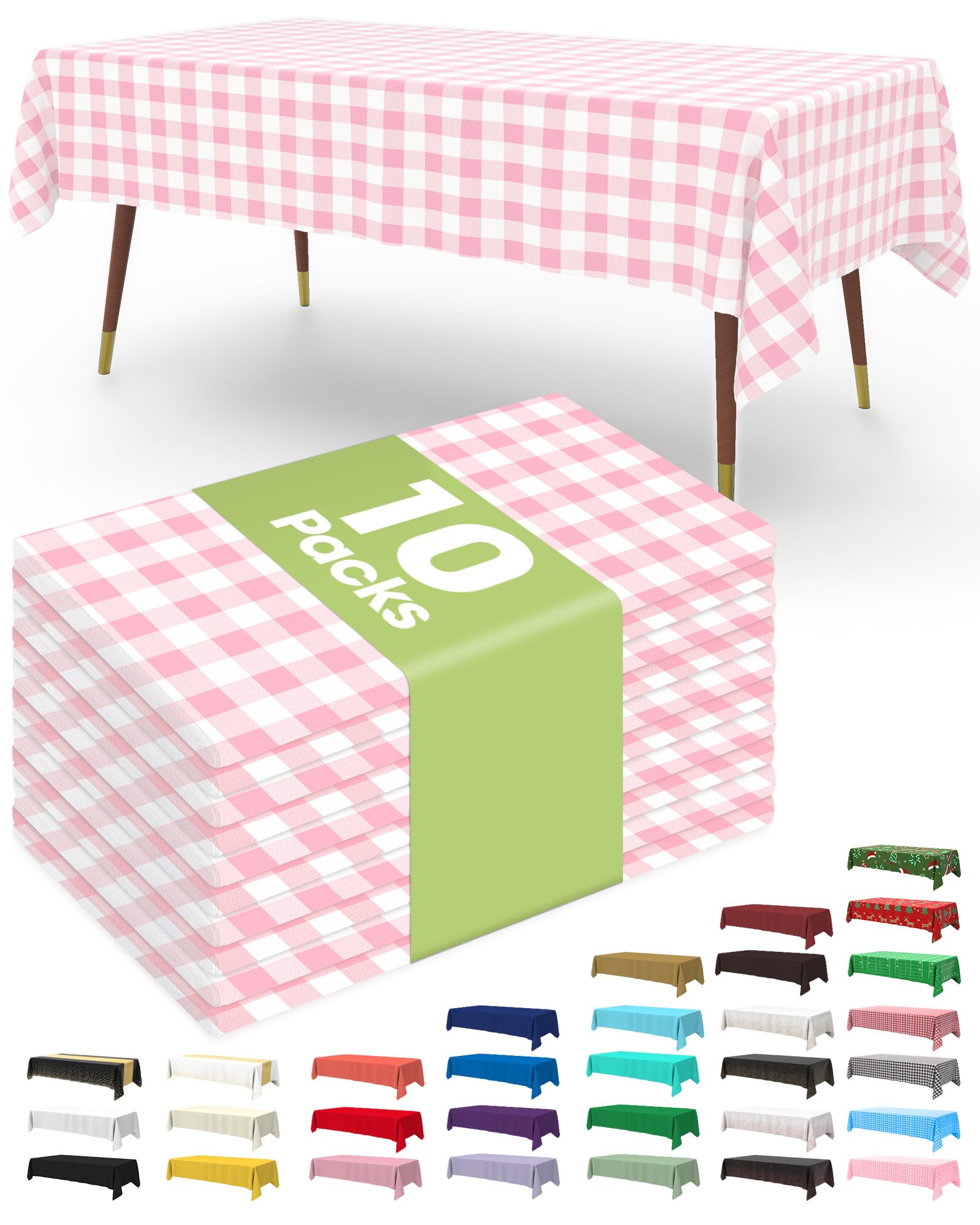 Pureegg pink plaid tablecloth 54x108 inches protects surfaces from spills.