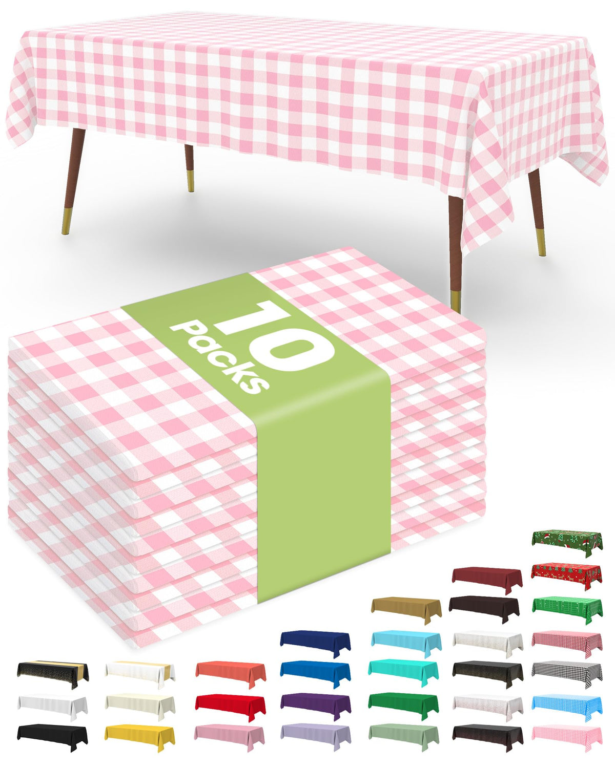 Pureegg pink plaid tablecloth 54x108 inches protects surfaces from spills.