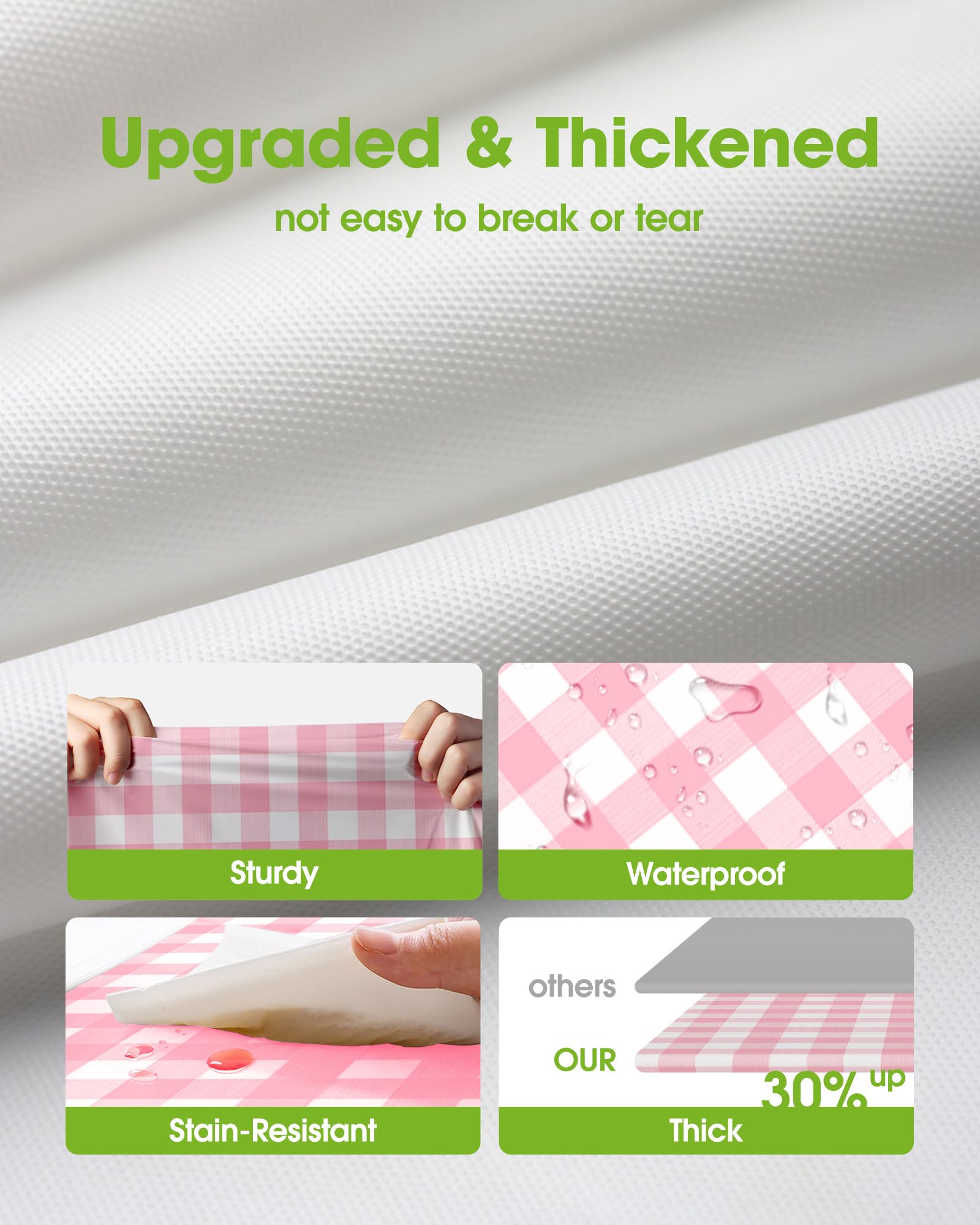 Pureegg pink plaid tablecloth waterproof and stain-resistant for mess-ready events.