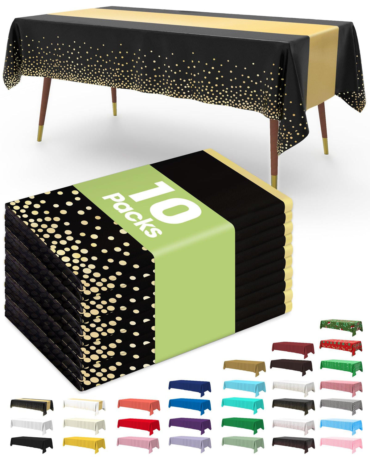 Pureegg plastic tablecloth 54x108 inches in black-gold for elegant party protection