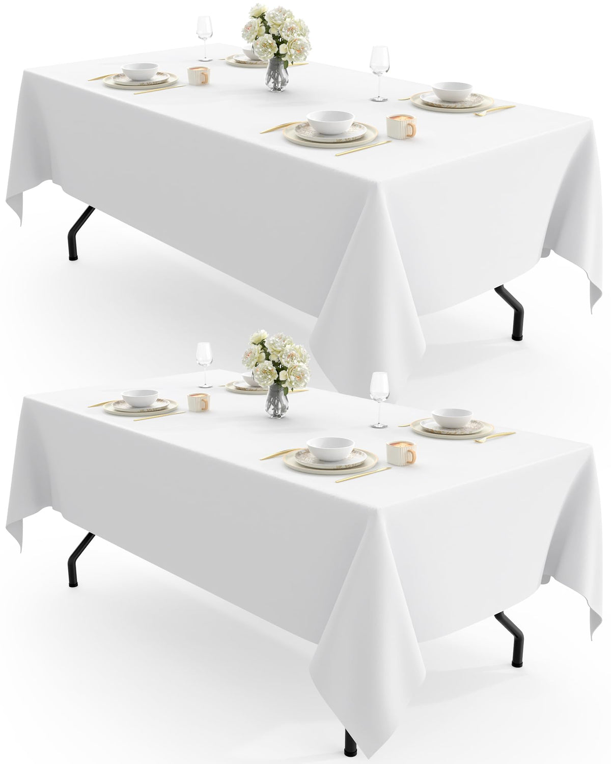 Pureegg rectangle tablecloth in white on a 60 x 102 table for elegant dining