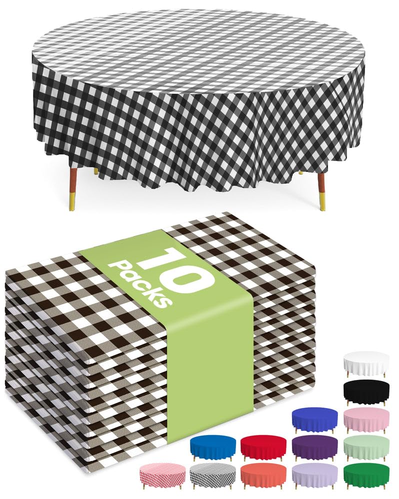 Pureegg round 84-inch table cloth in black and white checkered for elegant gatherings