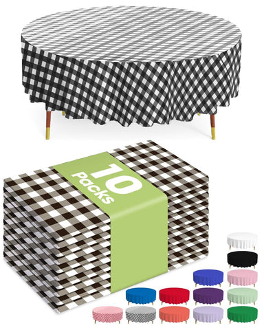 Pureegg round 84-inch table cloth in black and white checkered for elegant gatherings
