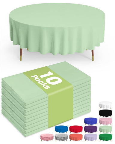 Pureegg 84-inch round sage green table cloth protects surfaces during gatherings.