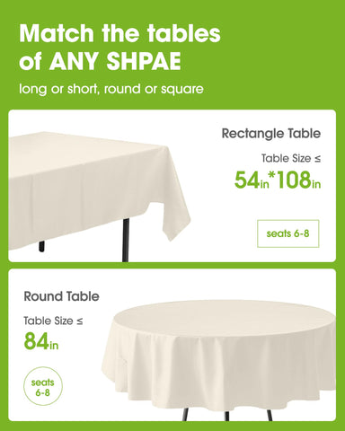 Pureegg round ivory tablecloth protects surfaces during events.