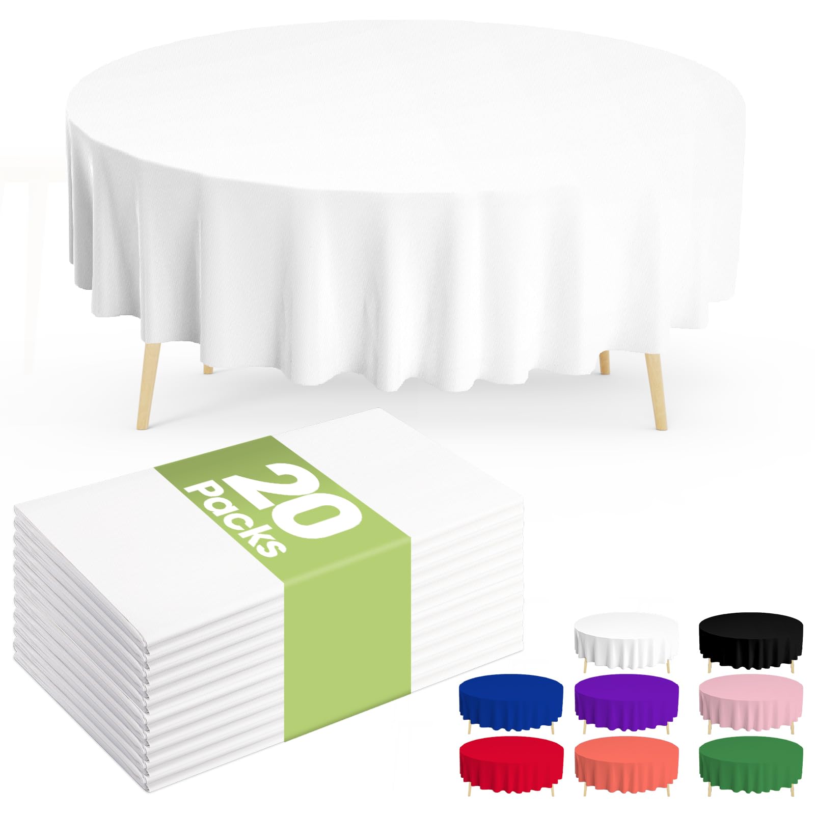 Pureegg round 84'' white disposable tablecloth protecting tables at parties