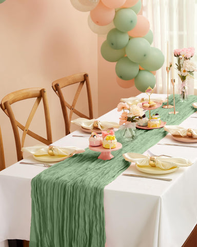 Sage green option from Pureegg table runner adds rustic charm.