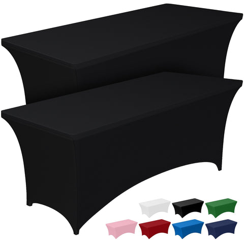 Pureegg spandex tablecloth 6ft rectangle black folded for quick setup and wrinkle resistance.