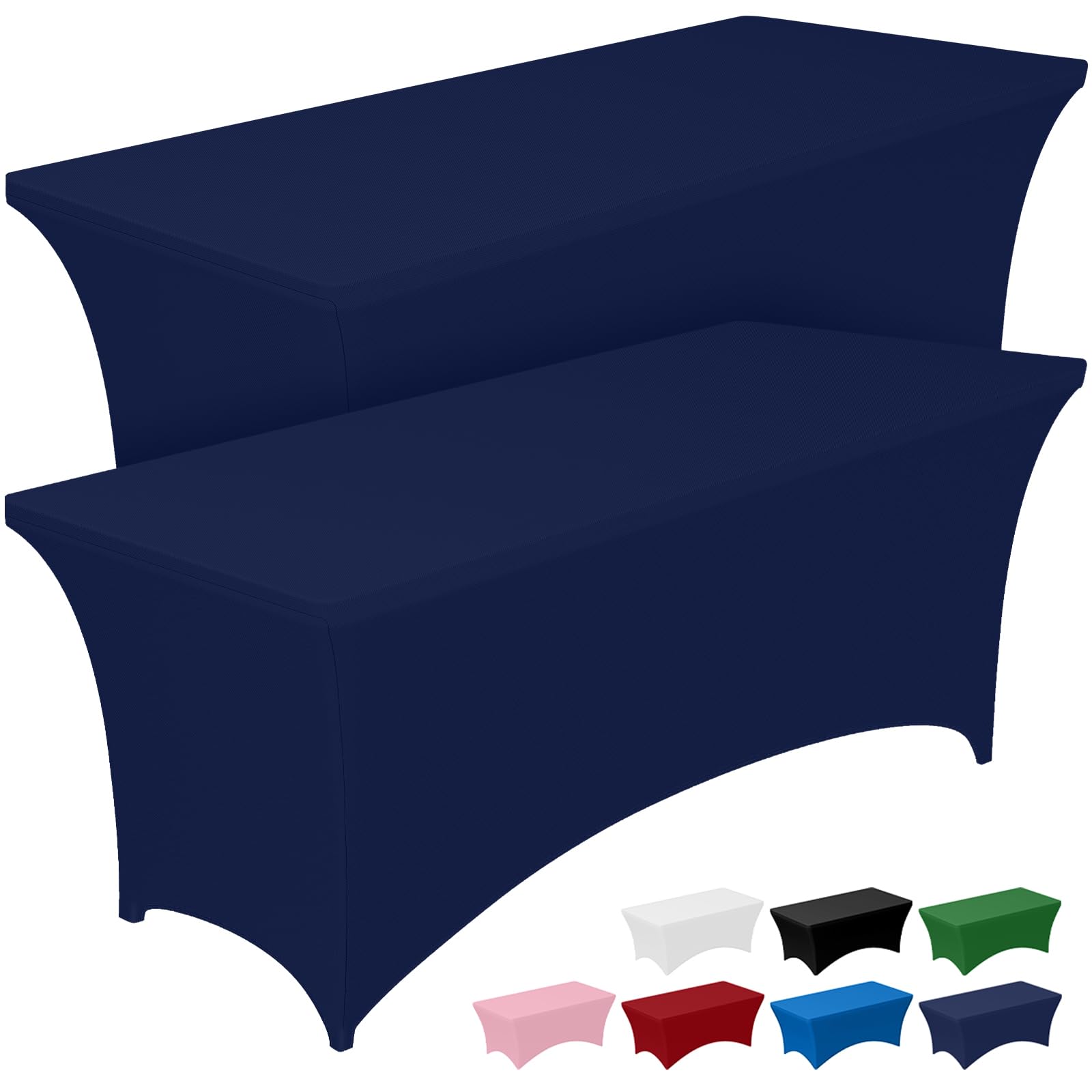 Pureegg Spandex Tablecloth 6ft navy blue on a rectangle table with wrinkle-free, professional look.