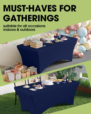 Pureegg navy blue tablecloth with twin-needle stitching for durable, long-lasting event use.