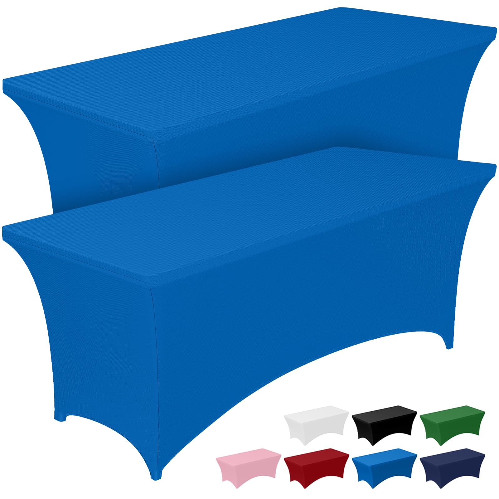 Pureegg spandex tablecloth two-pack ready for quick setup on 6ft tables.