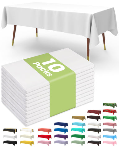 Pureegg 54x108in white rectangle tablecloth on a dining table, fits up to 8 feet