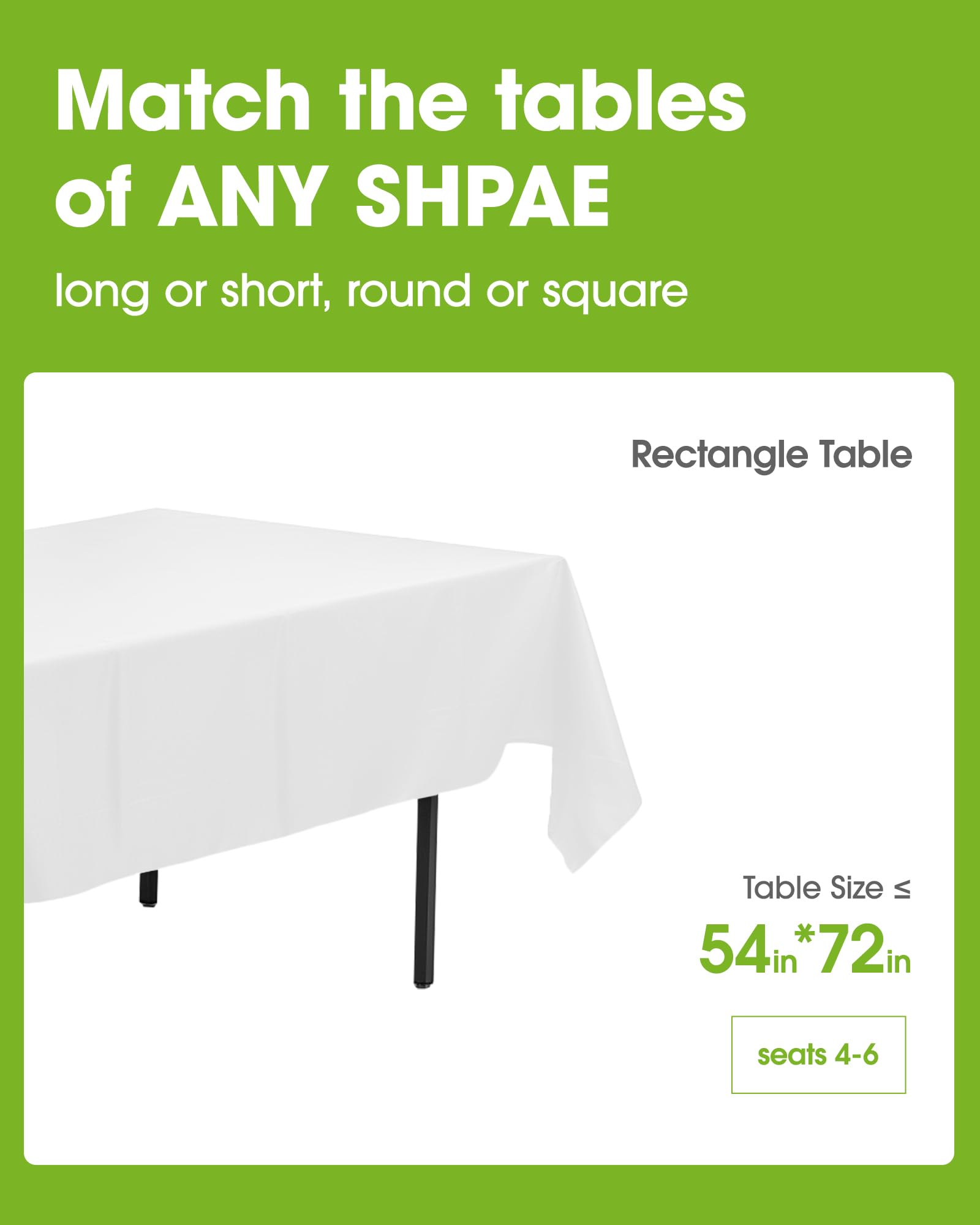 Pureegg 54x72 white tablecloth pack for easy disposable setup.
