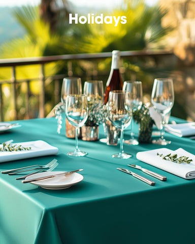 Pureegg teal disposable tablecloth ready for quick cleanup after event