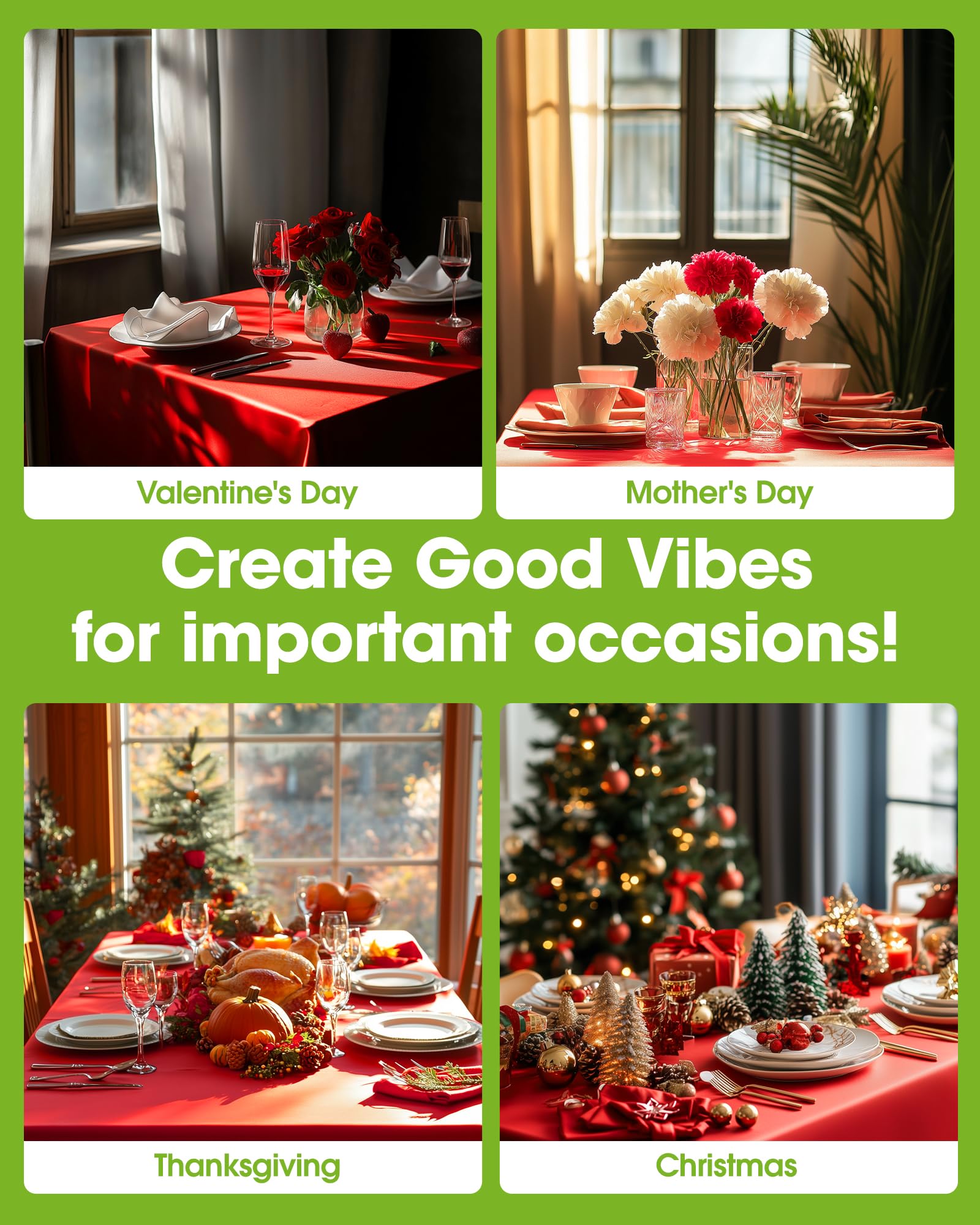 Pureegg red tablecloth adds festive style for family dinners and gatherings.