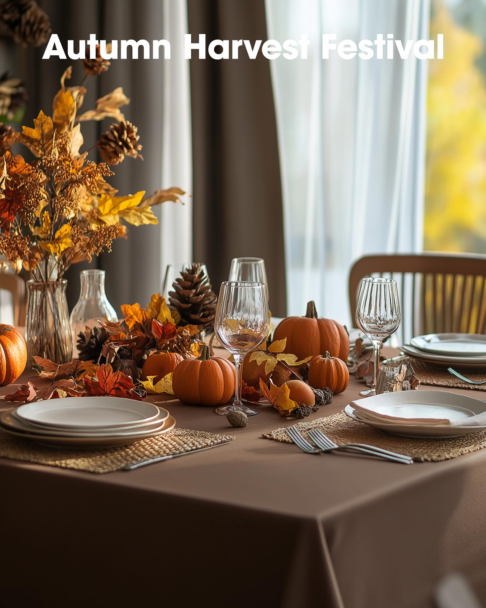 Brown Pureegg tablecloth protecting kitchen table surface from spills