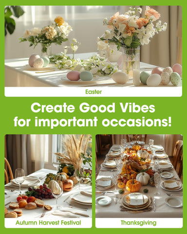 Pureegg waterproof cream tablecloth covers rectangular surfaces for indoor and outdoor meals.