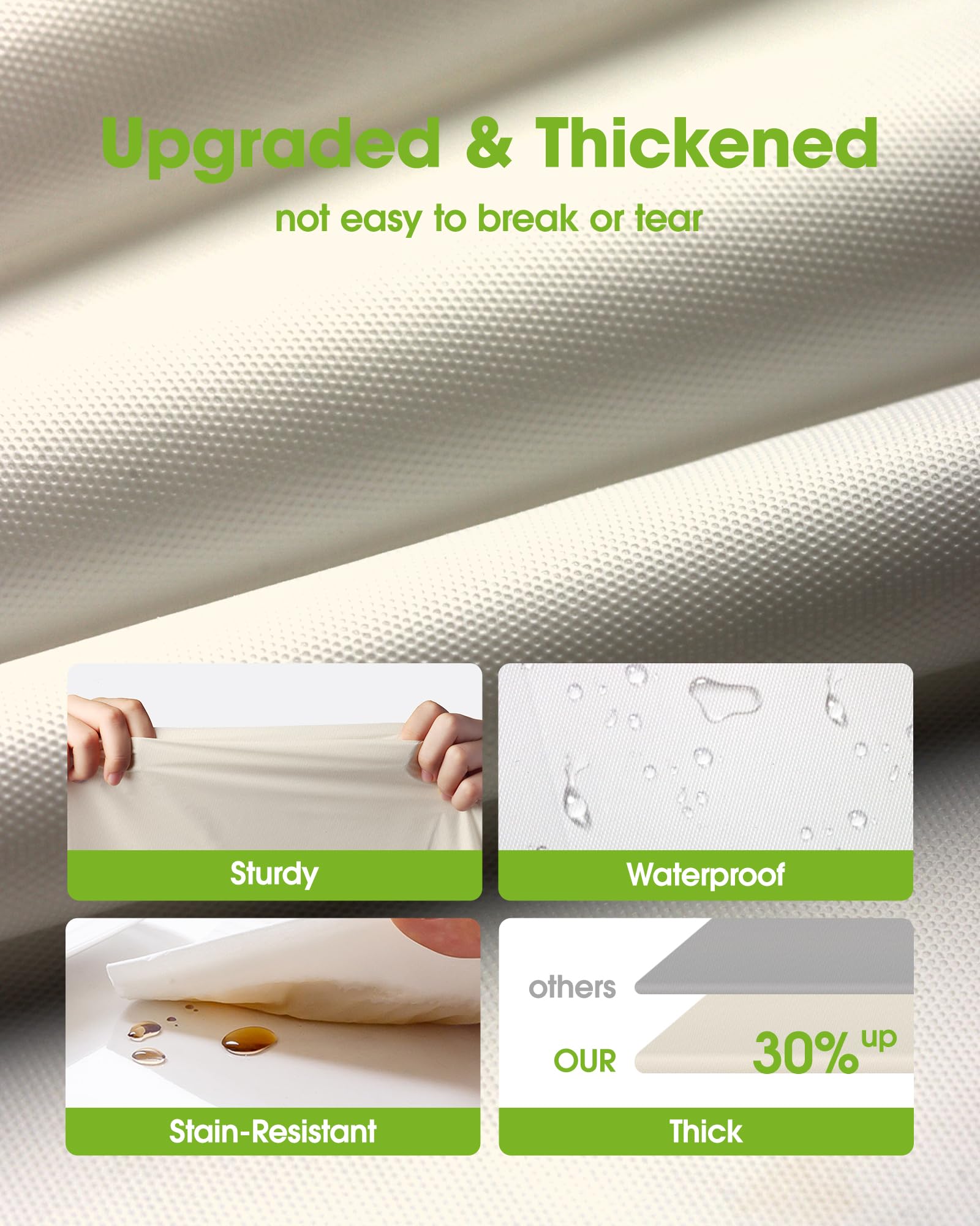 Pureegg tablecloth closeup shows waterproof, stain-resistant durability.