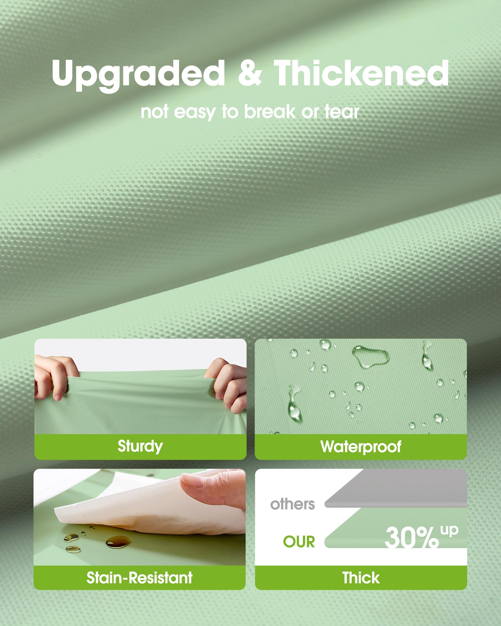 Waterproof and stain-resistant Pureegg table cloth keeps surfaces clean.