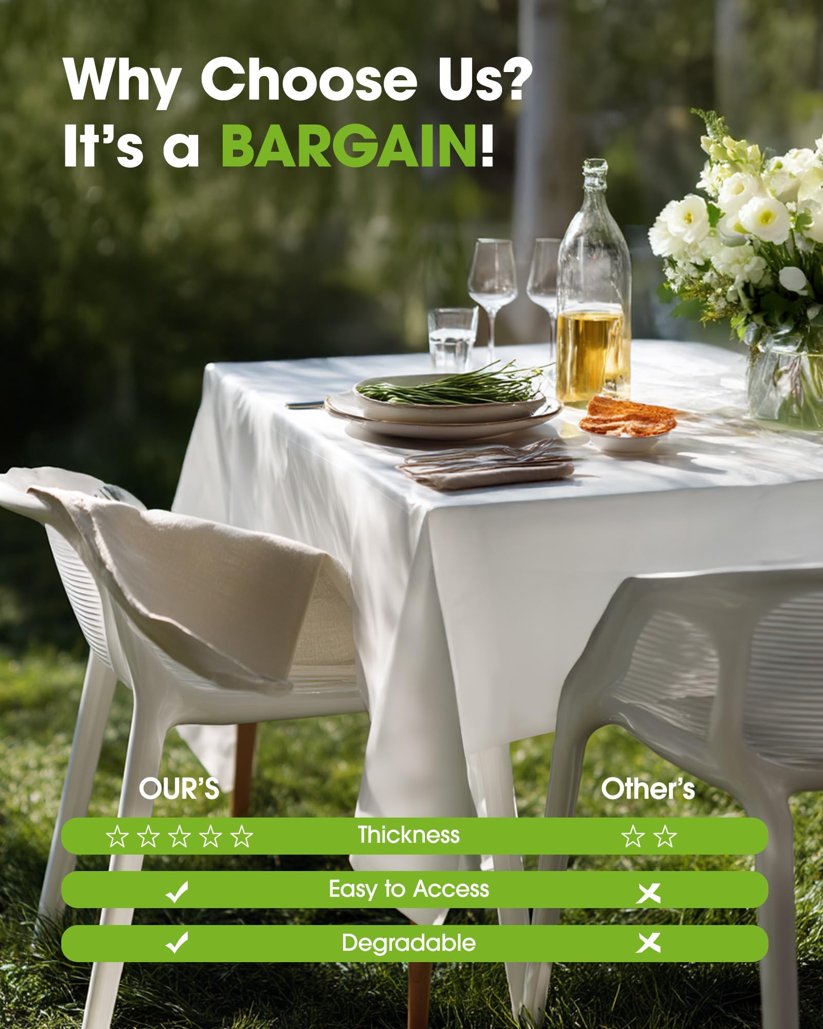 Pureegg white tablecloth at a wedding table setting, elevating decor.
