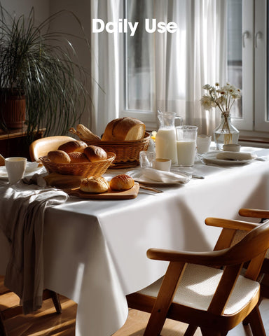 Pureegg white table cover on dining setup for everyday events.