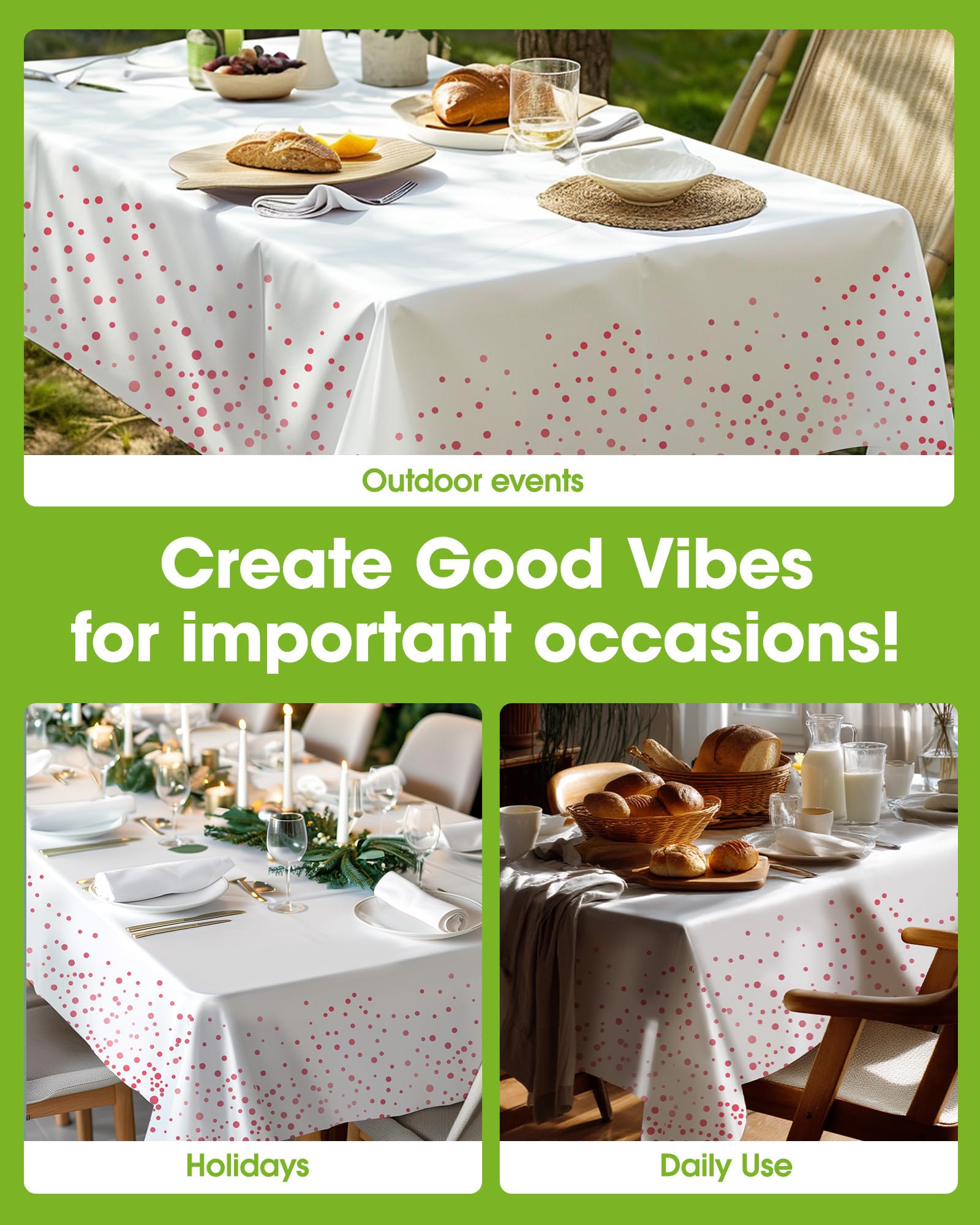 Thickened PEVA material in Pureegg tablecloth is waterproof and protects surfaces.
