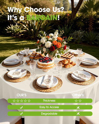 Pureegg ivory round wedding tablecloth adds elegant ambiance.