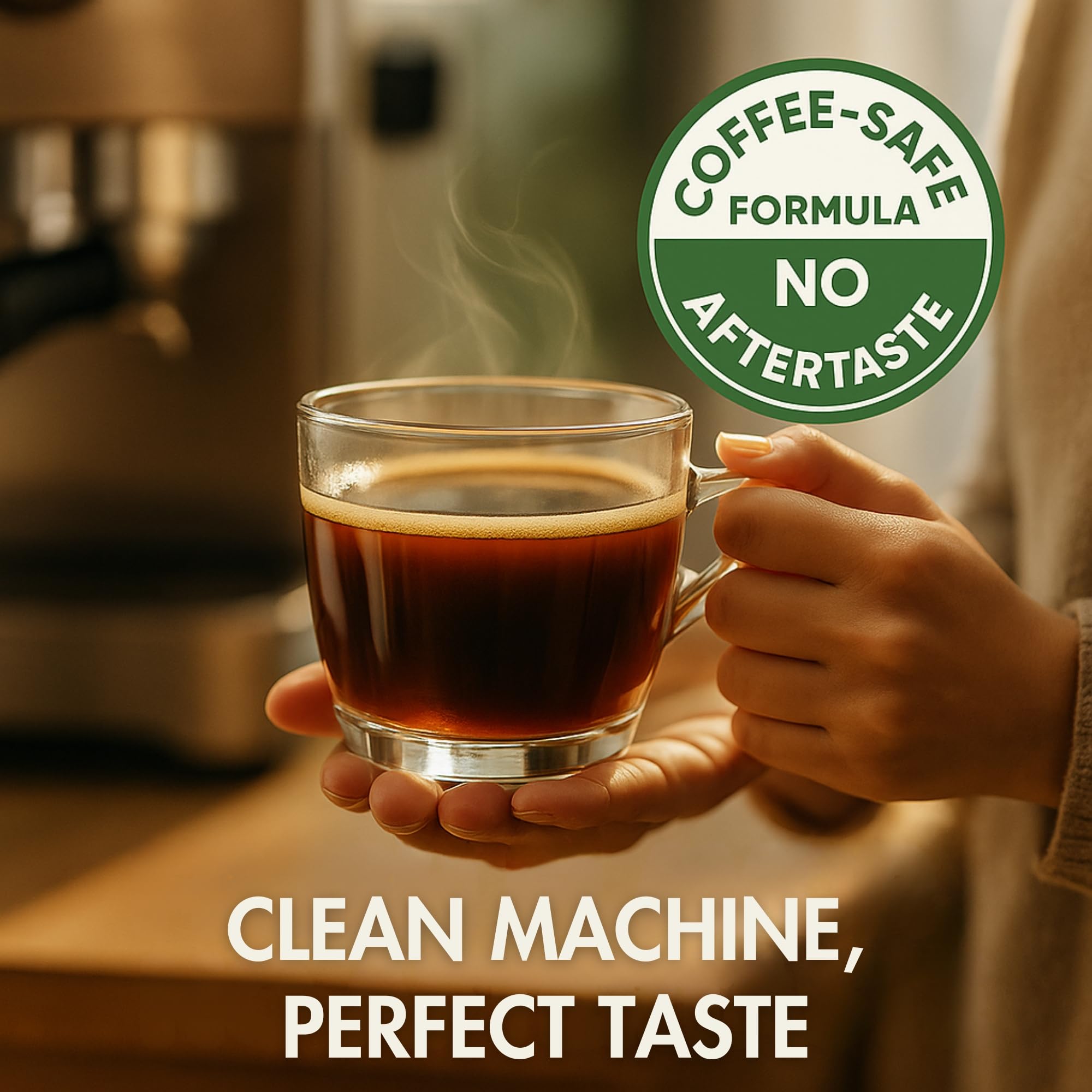 PUREHQ Coffee Descaler instruction steps showing a simple-use guide.