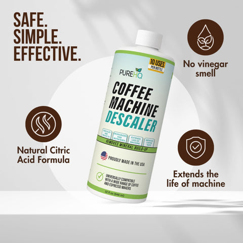 PUREHQ Coffee Descaler packaging image with bottle beside box.