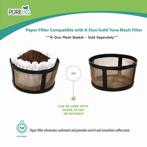 Filter being inserted into Gold Tone Mesh Carafe for smoother coffee.