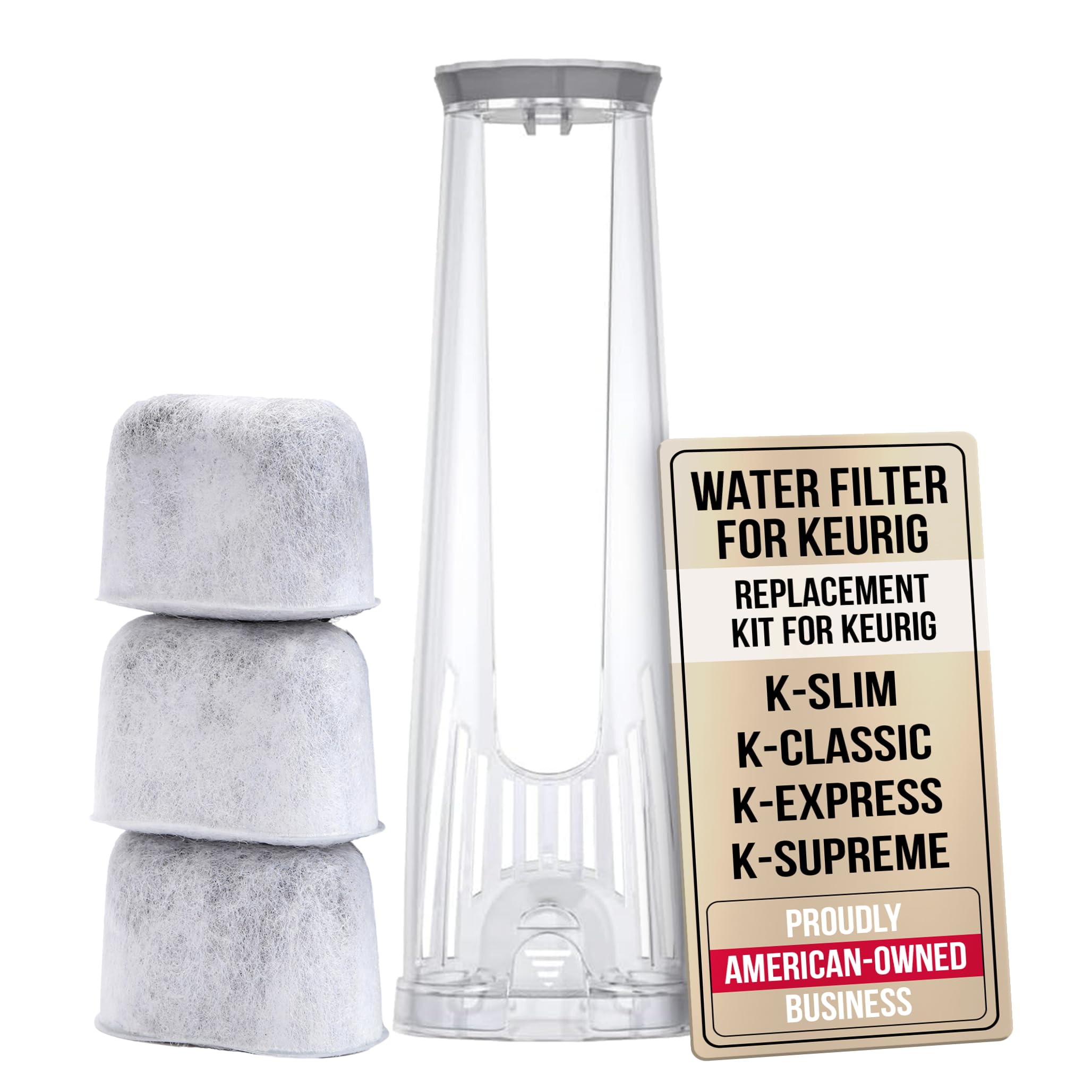 PUREHQ Keurig starter kit water filter holder on the side reservoir improves brew clarity.