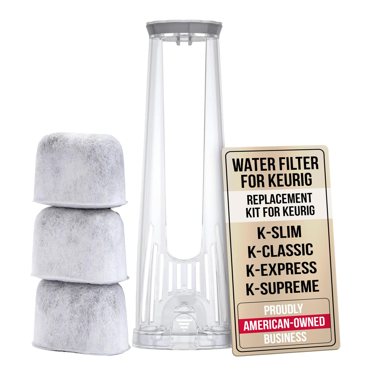 PUREHQ Keurig starter kit water filter holder on the side reservoir improves brew clarity.