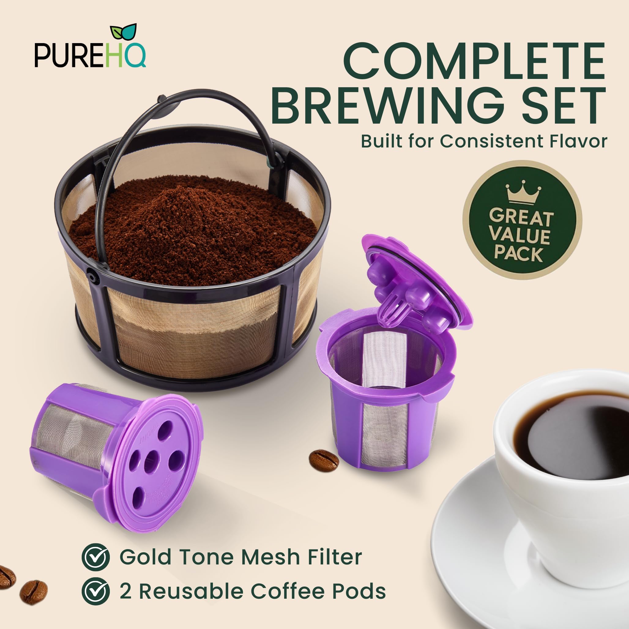 PureHQ two K cups pack for quick, pod-free refills.