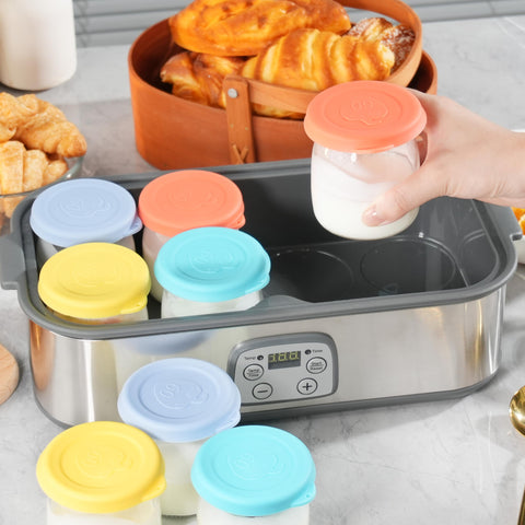 Purekra flat-stackable lid design saves space in shelves.