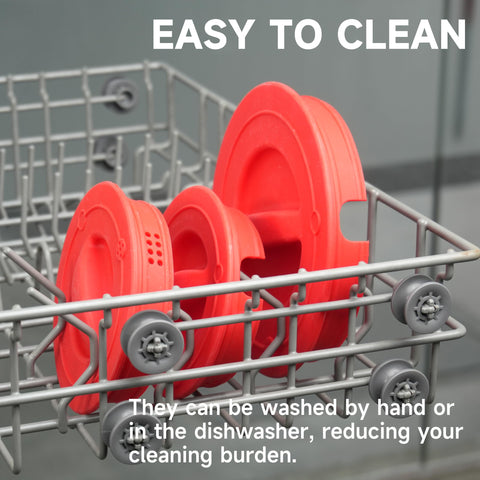 Purekra silicone lids are dishwasher safe for easy cleanup.