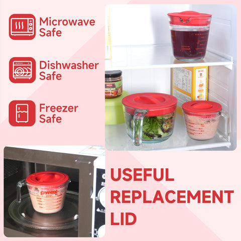 Purekra silicone lid demonstrates leak prevention on Pyrex cups.