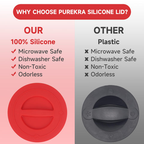Purekra lids tolerate microwave heating for quick reheats.