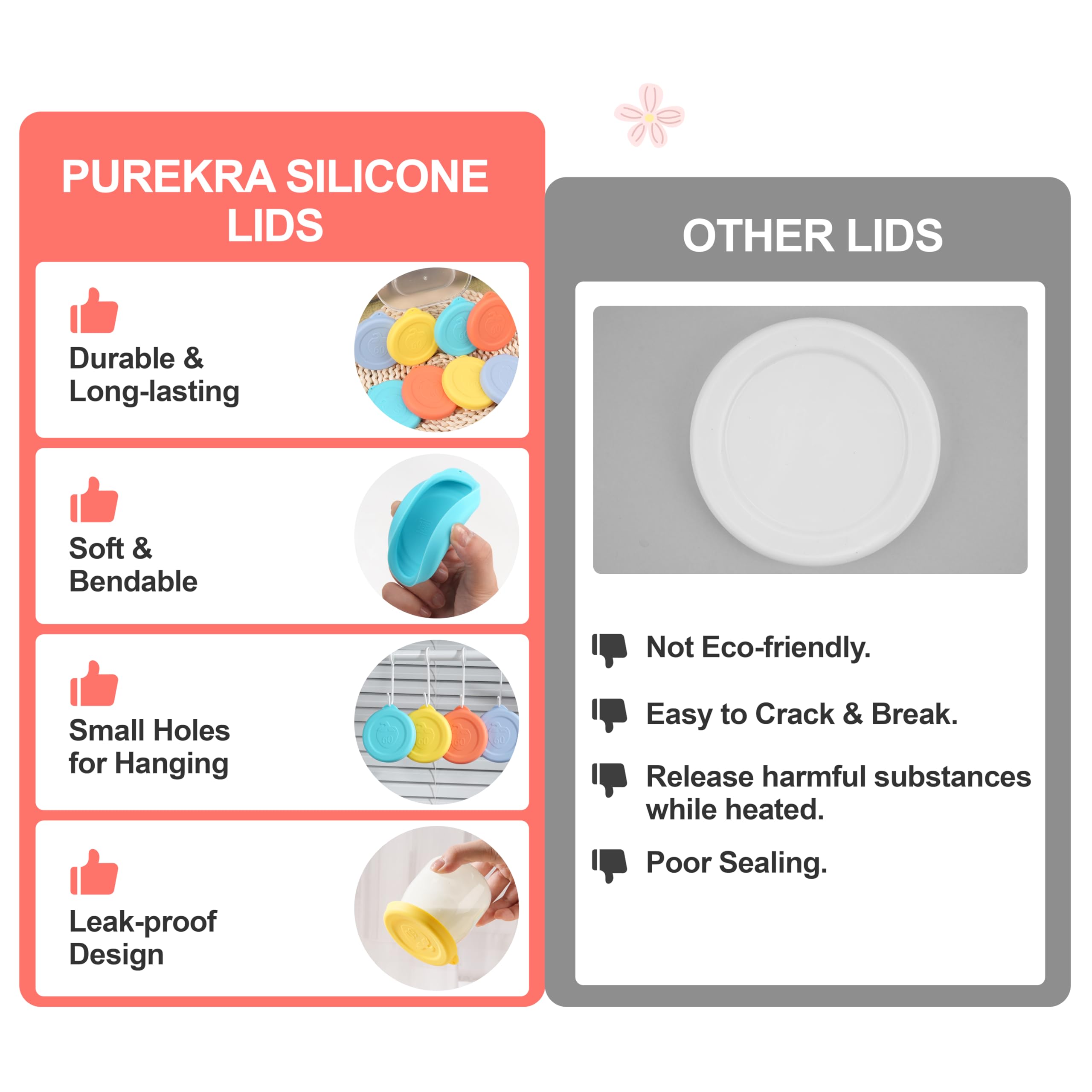 Purekra freezer-safe lid preserves portions for long-term storage.