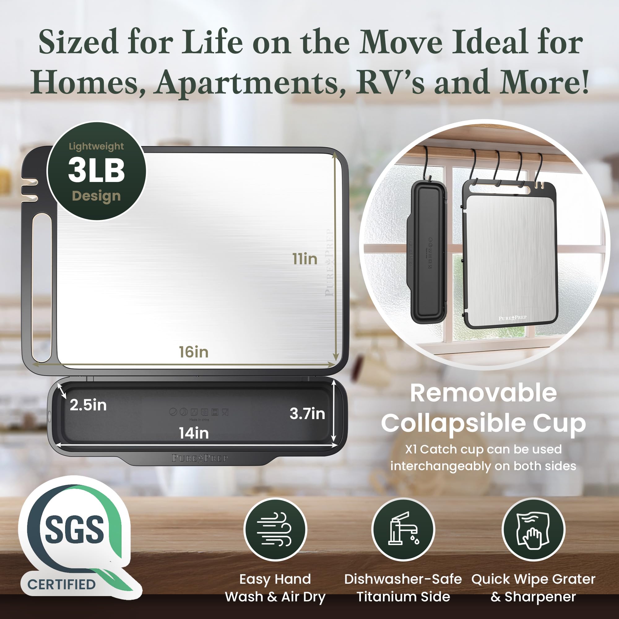 Pure Prep collapsible catch bin captures scraps for easy disposal