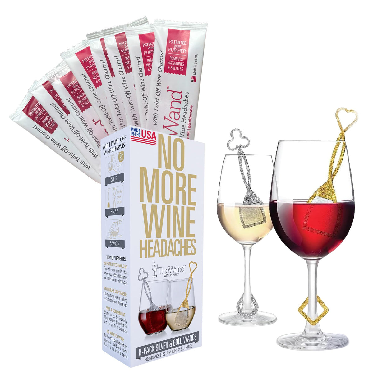 PureWine The Wand pack-shot showing a compact purifier for sulfites and histamines in wine.