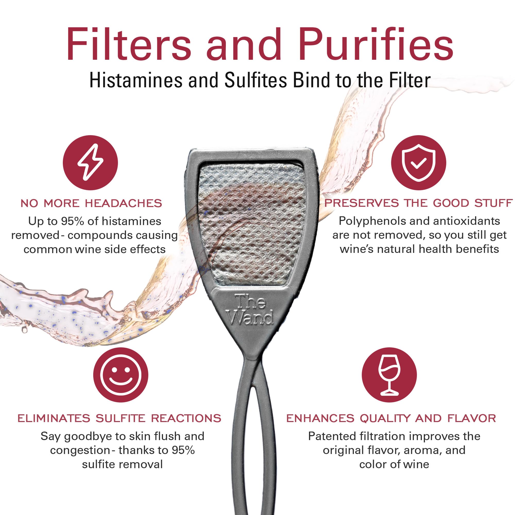 PureWine The Wand purifying wine as it stirs, preserving flavor and aroma.