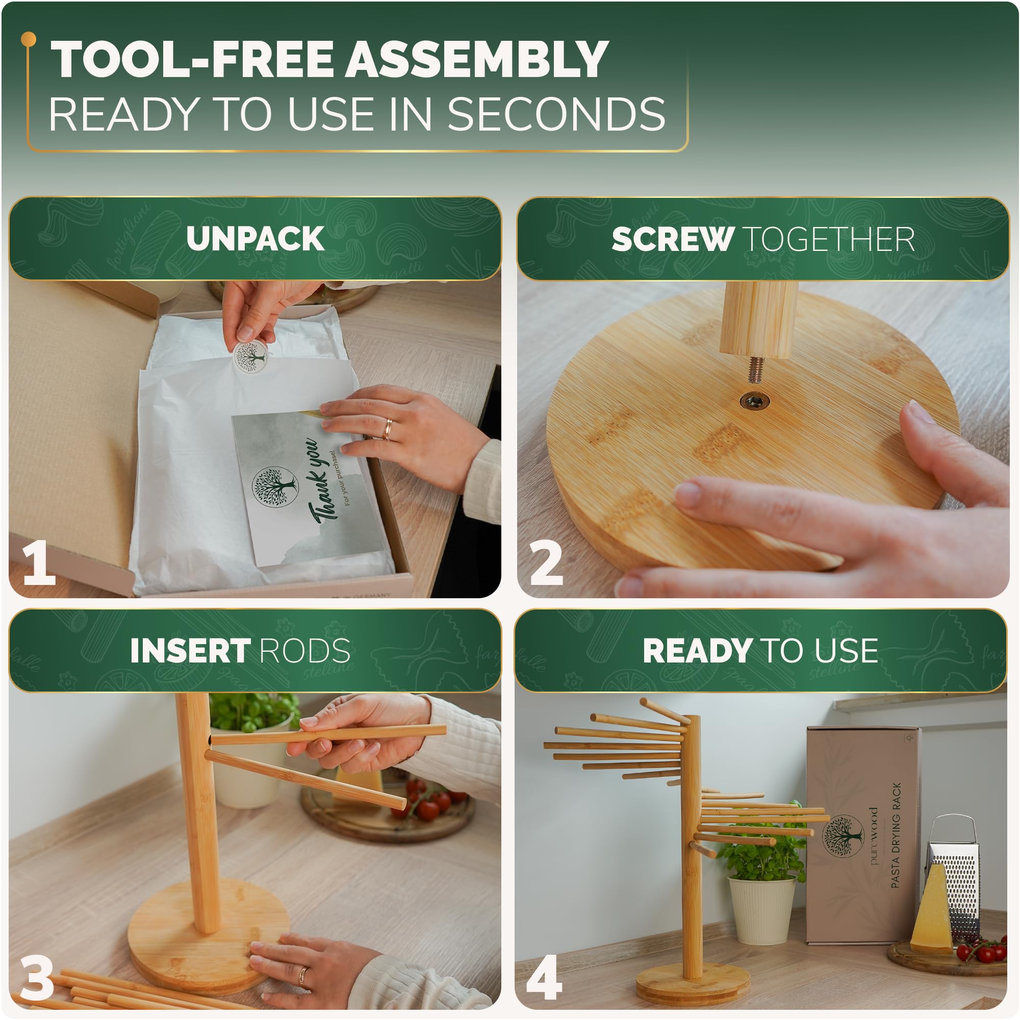 Purewood large-capacity drying rack on countertop demonstrates space-saving design.