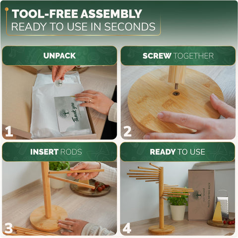 Purewood large-capacity drying rack on countertop demonstrates space-saving design.