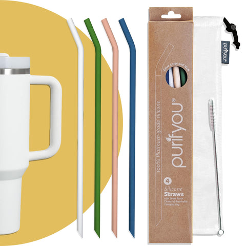 Purifyou extra-long silicone straw in case for on-the-go sipping