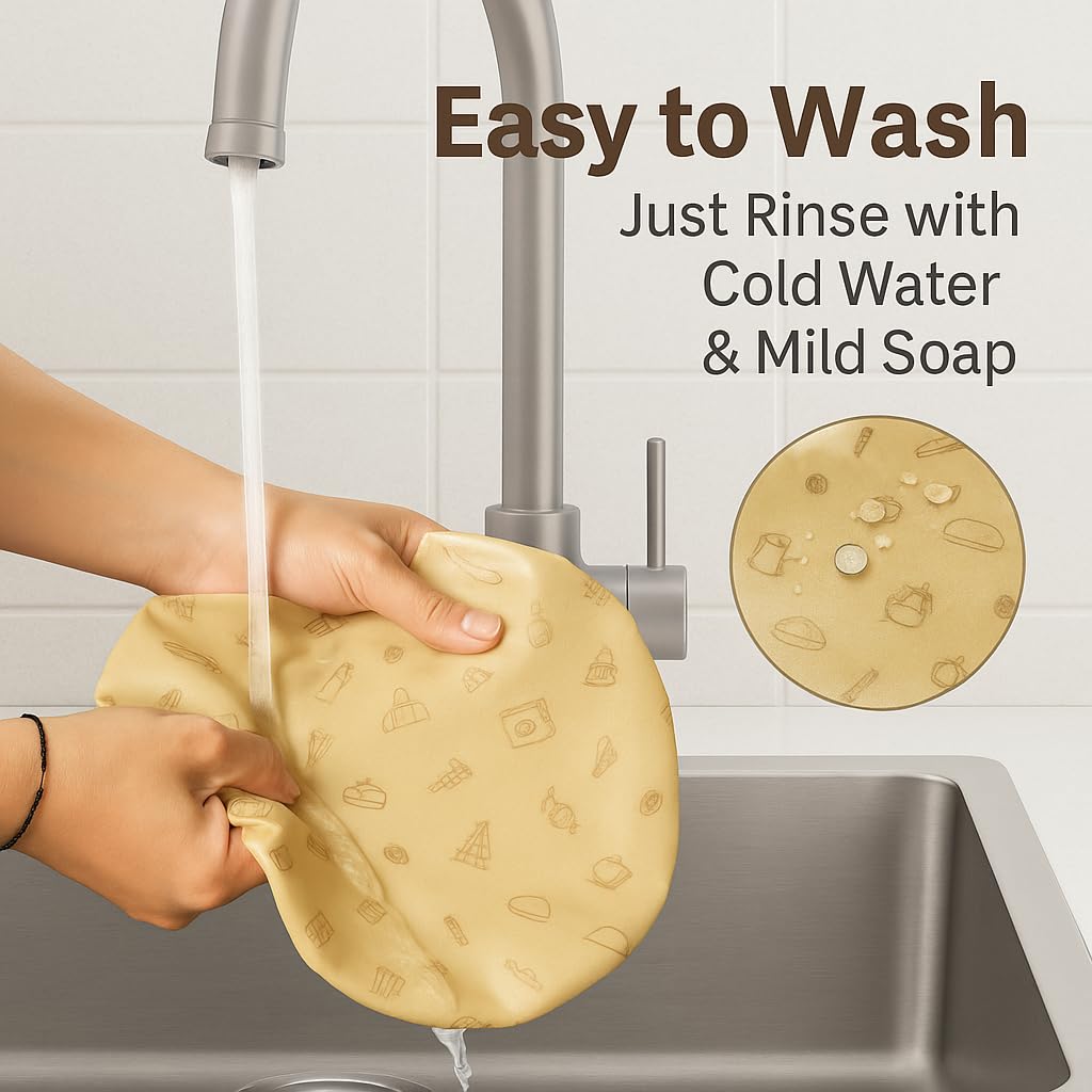 Purime beeswax bowl covers for 13-inch bowls in kitchen proofing setup
