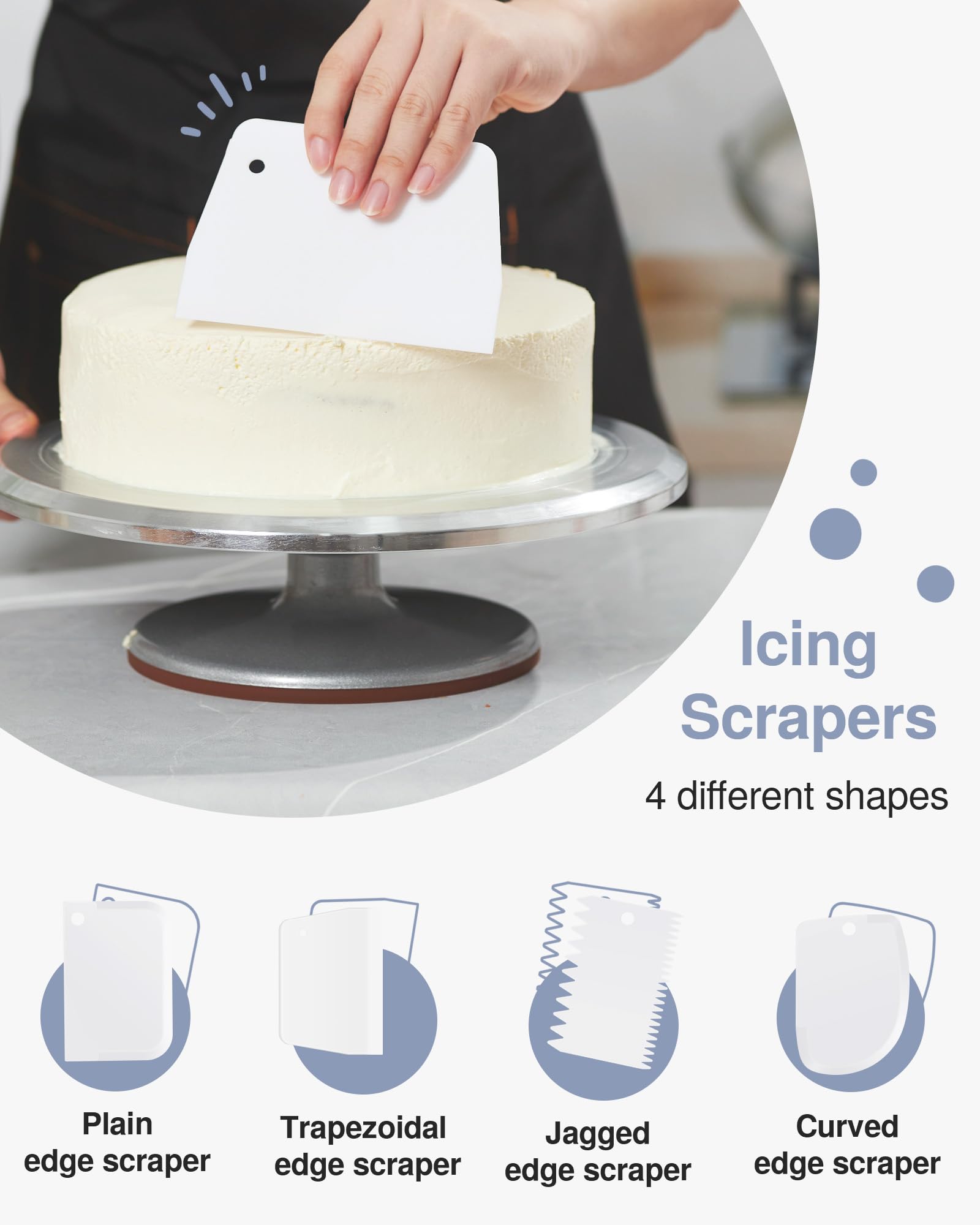 Puroma 8-inch curved spatula and 6-inch straight spatula aid icing.