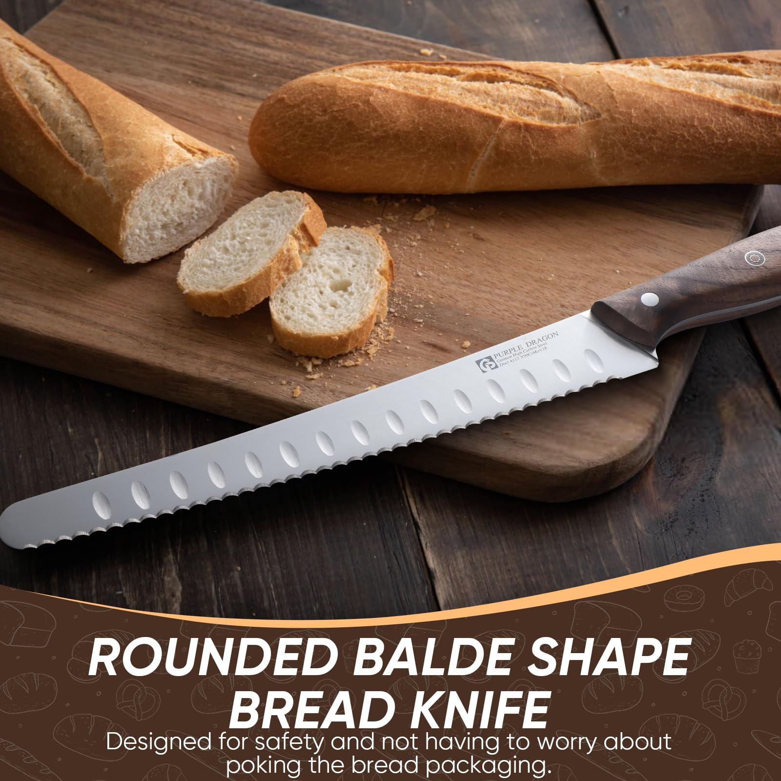 Purple Dragon bread knife easy maintenance for quick hand-wash cleanup