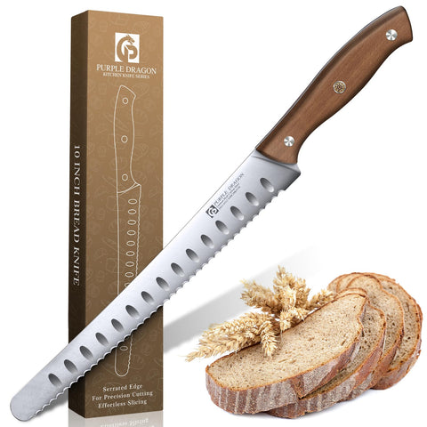 Purple Dragon bread knife with serrated edge for smooth, tear-free sourdough slices
