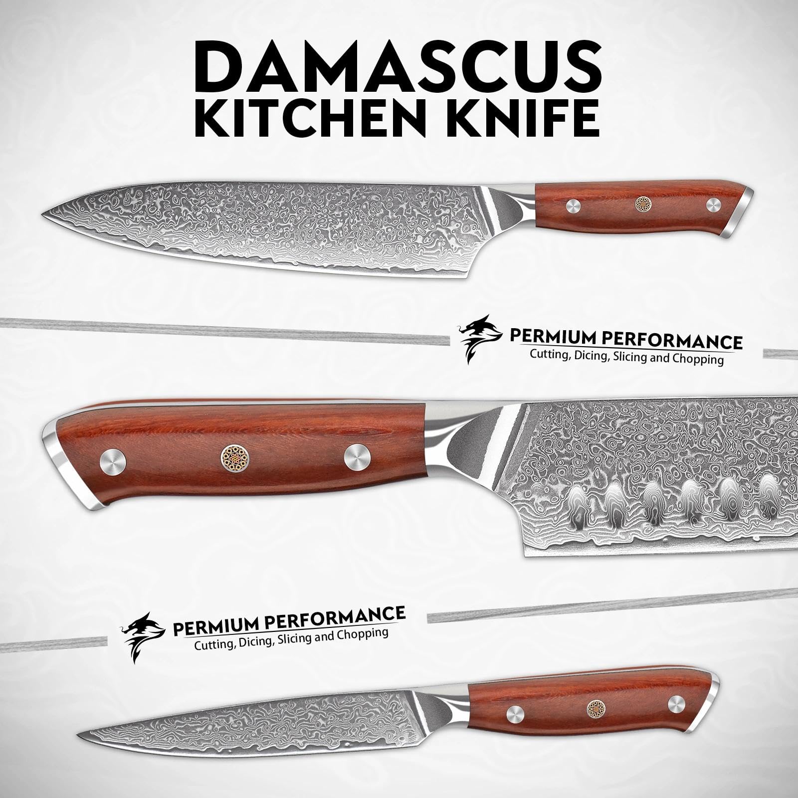 Purple Dragon Damascus 7-inch paring knife with ergonomic walnut handle for detail work